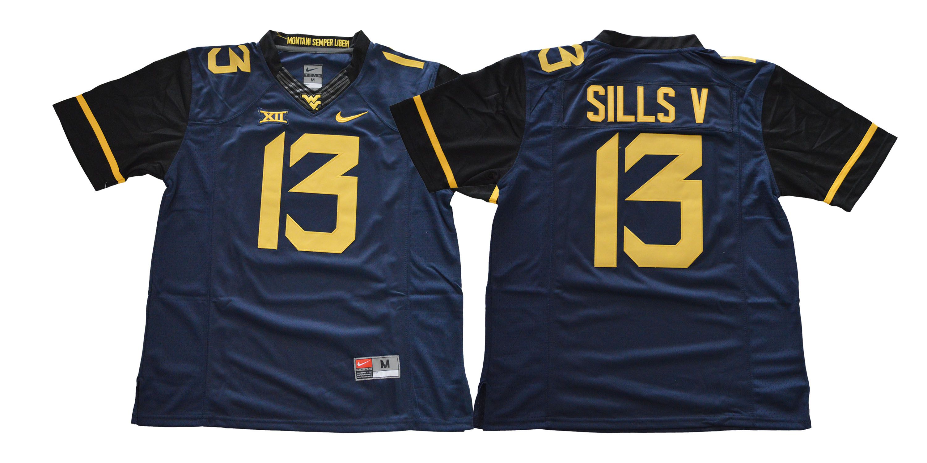 Men West Virginia Mountaineers #13 Sills v Blue NCAA Jerseys->more ncaa teams->NCAA Jersey